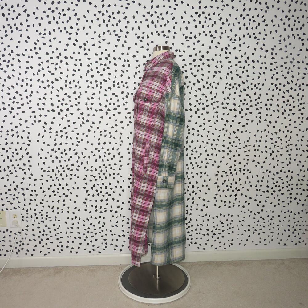 Nasty Gal Pink Plaid Print Longline Button Down  Shacket - Picture 6 of 10